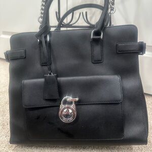 Michael Kors Emma Saffiano Leather Satchel
Handbag Black Silver